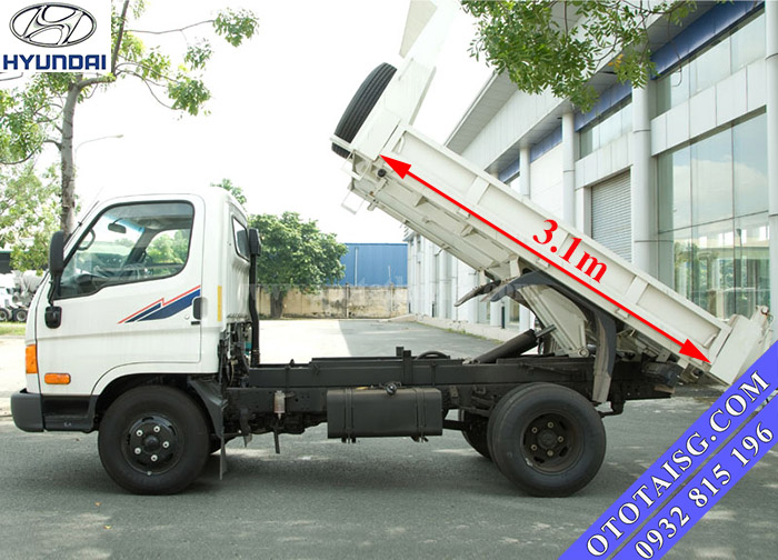 Xe ben tự đổ Hyundai HD72 có kích thướt thùng lớn tương đương với dòng xe 5 tấn thuận lợi cho chở hàng-ototaisg.com